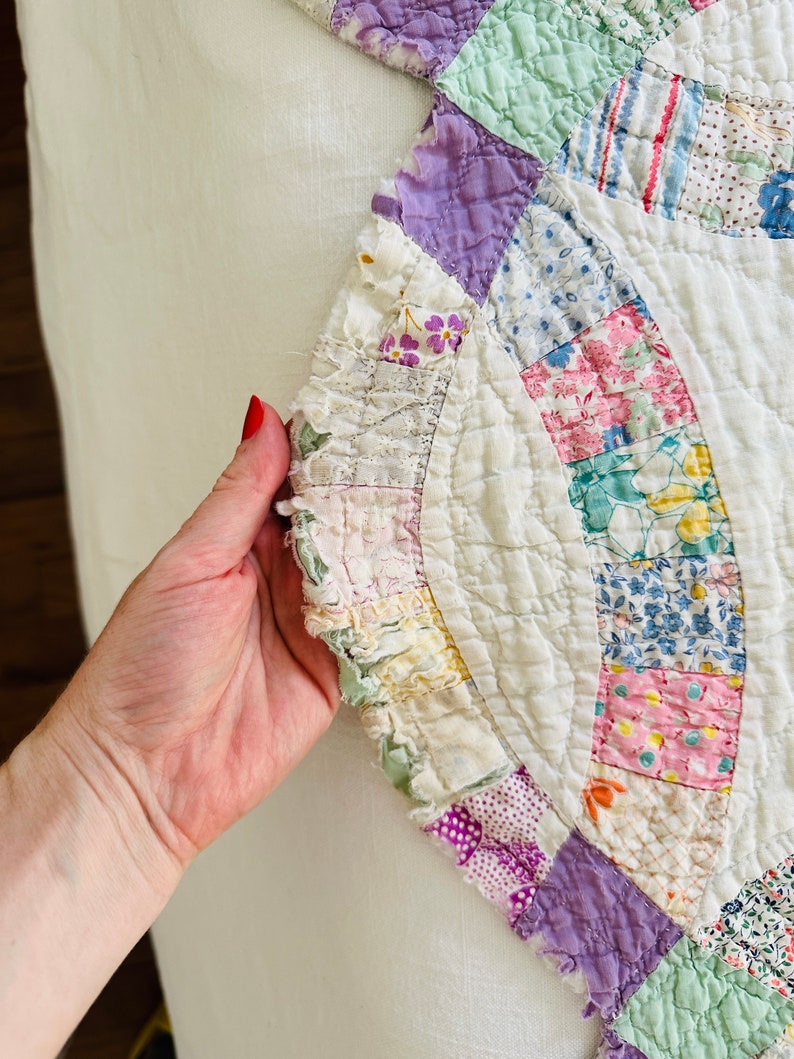 Vintage Purple Green Double Wedding Ring Quilt Twin Size Etsy