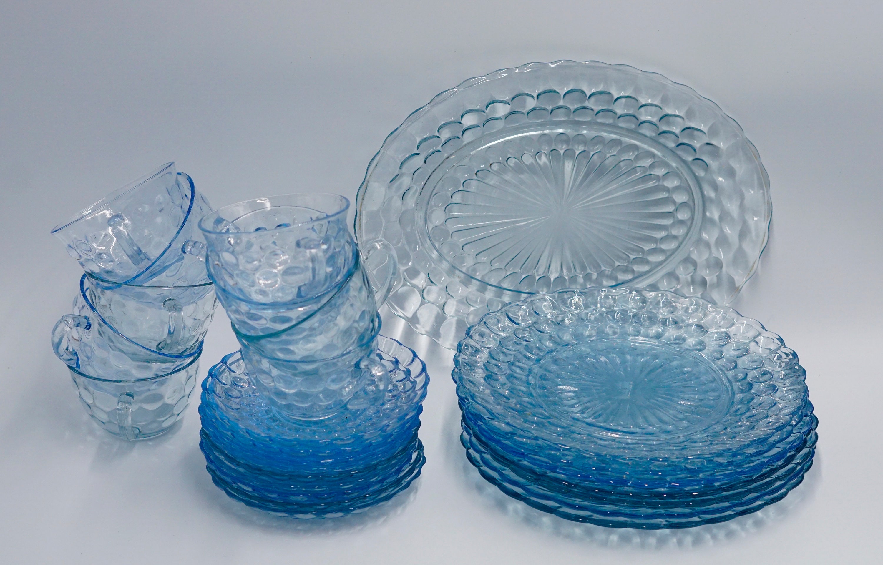 Blue Bubble Anchor Hocking Dinnerware Set Dinner Plates Etsy