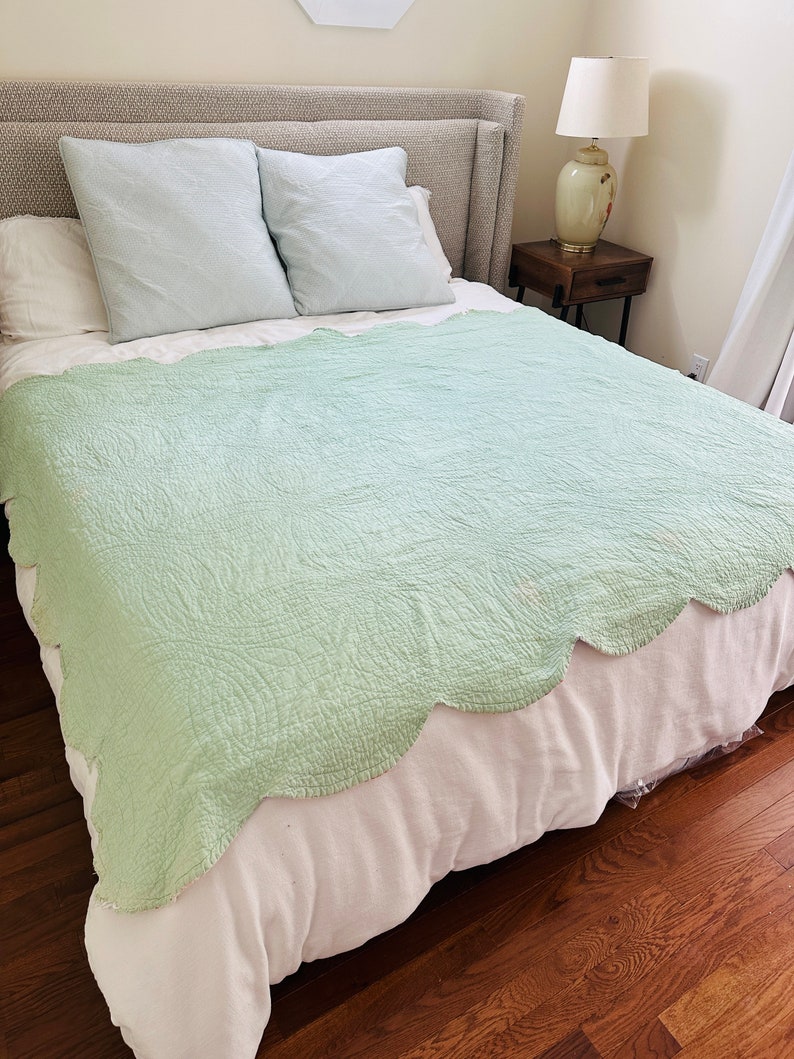 Vintage Purple Green Double Wedding Ring Quilt Twin Size Etsy