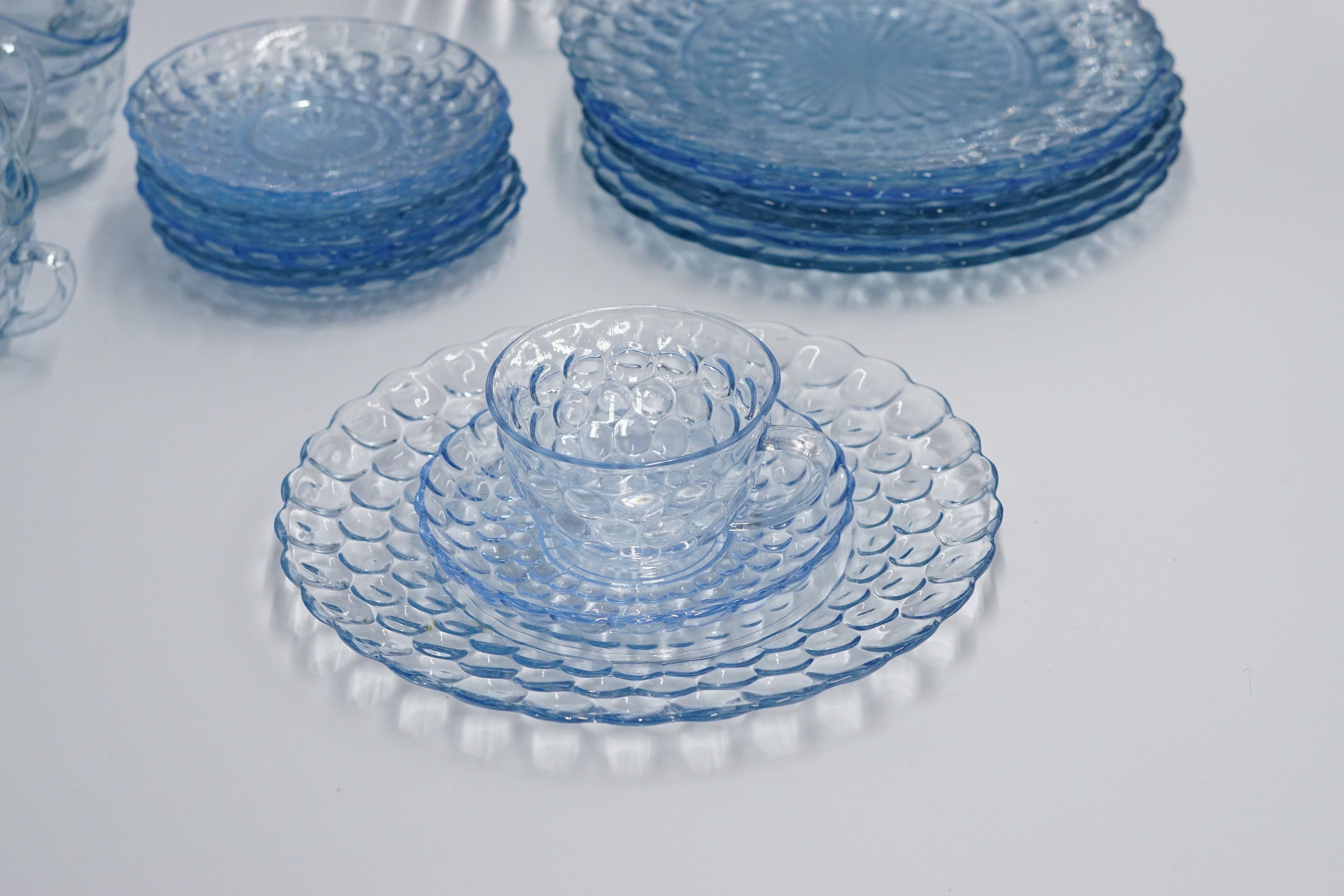 Blue Bubble Anchor Hocking Dinnerware Set Dinner Plates Etsy