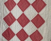 Red Pink Checkered Quilt, beautifully faded large