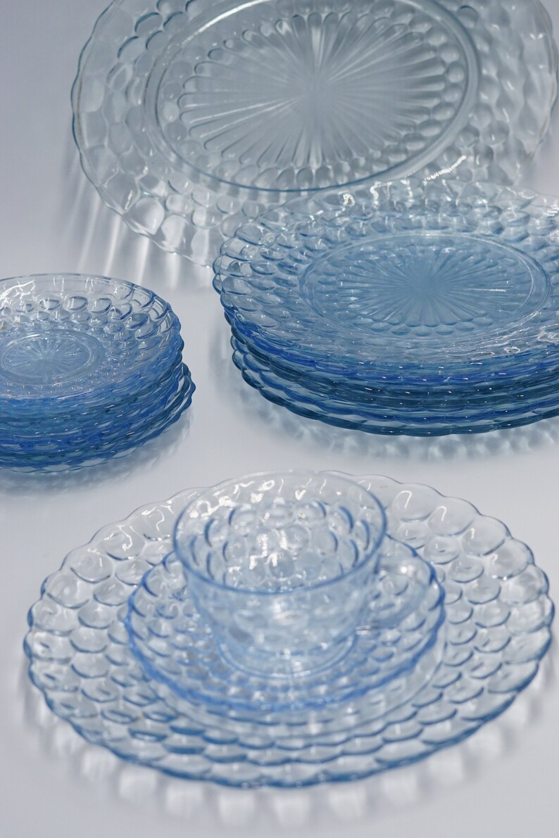 Blue Bubble Anchor Hocking Dinnerware Set Dinner Plates Etsy