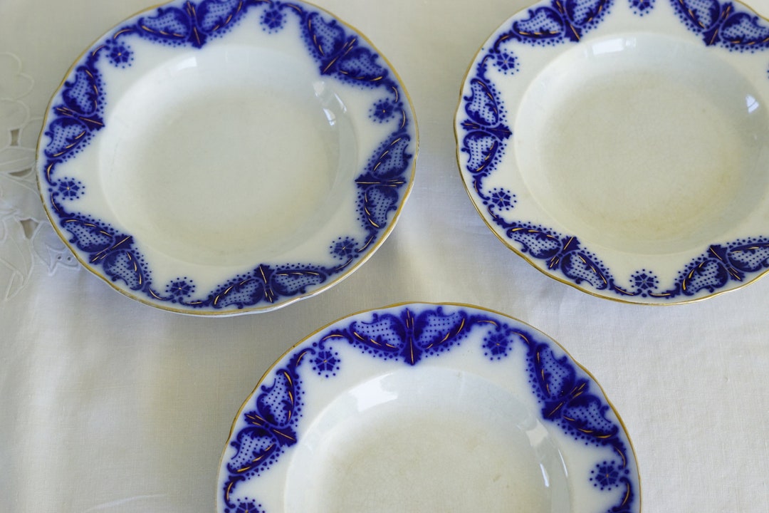Swedish Flow Blue Deepdish Dinner Plates Set of 9 Etsy