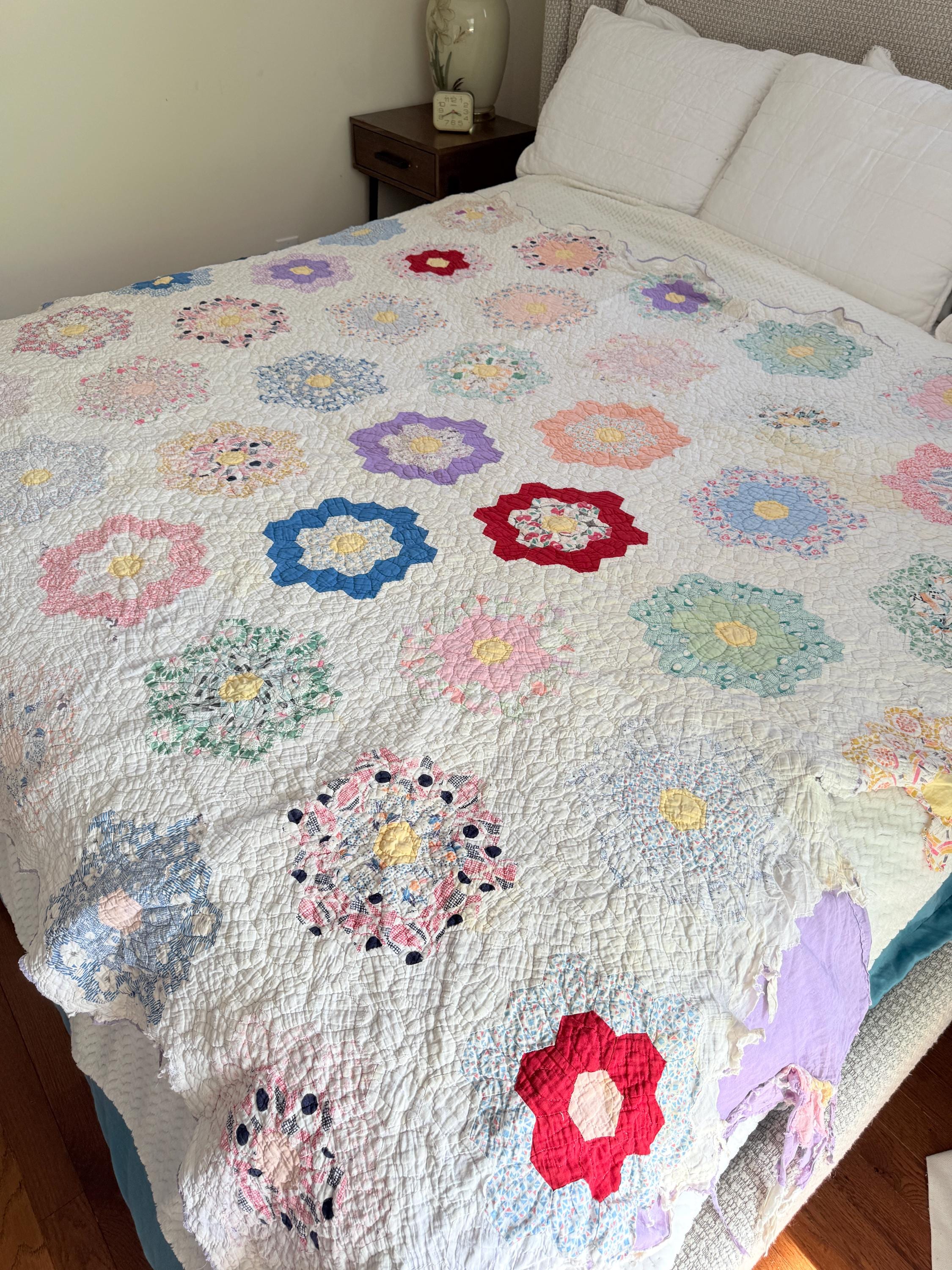 Antique quilt grandmothers flower garden - Etsy 日本