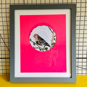 Paper cut bird with neon card and collage image 2