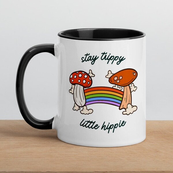 Stay Trippy Little Hippie Psychedelic Mushroom Rainbow 11 oz. Ceramic Coffee Tea Mug