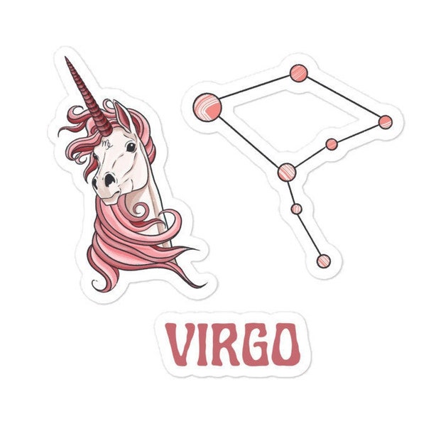 Virgo Unicorn Zodiac 3 Piece Vinyl Sticker Set | Celestial Zodiac Astrology Sun Sign Star Sign Constellation Aug. Sept. Birthday Sticker Set