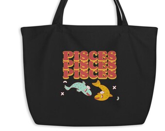 Pisces The Fish | Large Organic Cotton Tote | Pisces Zodiac Sign Astrology | February March Birthday | Pisces Birthday Gifts | Pisces Gift