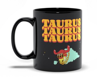 Taurus The Bull Black Café Tea Mug | Taurus Zodiac Astrologie Étoile Signe | Anniversaire d’avril mai | Cadeaux d’anniversaire Taurus | Taureau Cadeaux