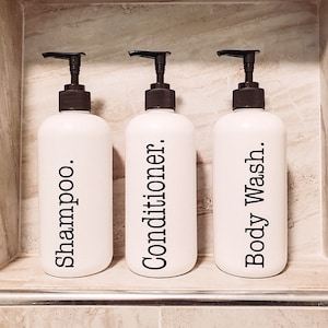 16 Oz White Farmhouse Bathroom Bottles, SHIPPED FREE  day you ORDER!   Durable Plastic Shower Bottles, Waterproof Label,Farmhouse Decor