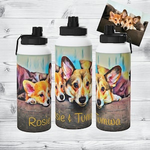 expressiva personalizada da imagem do animal de estimação garrafa de água | Copo vibrante personalizado para retrato de animal de estimação | Presente incrível para amantes de animais de estimação | 32 onças. Isolado