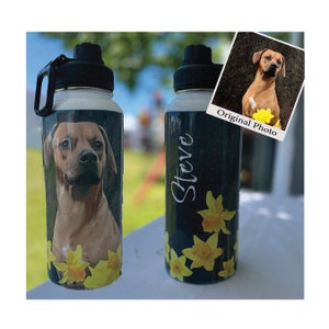 Personalized Custom Pet Picture Water Bottle | Personalized with Pet Name & Photo |Changeable Background Option| 32 oz. Insulated