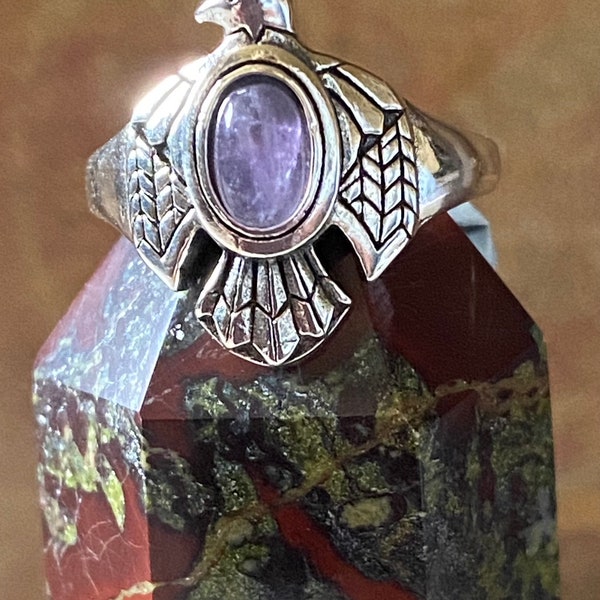 Amethyst Eagle Sterling Silver Ring