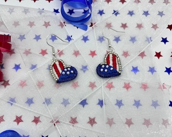 American Flag Heart Earrings: Patriotic USA Jewelry