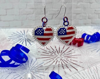 American Flag Heart Earrings: Patriotic USA Jewelry
