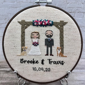 Custom Wedding Cross Stitch Portrait / Anniversary Gift / Second Cotton Anniversary