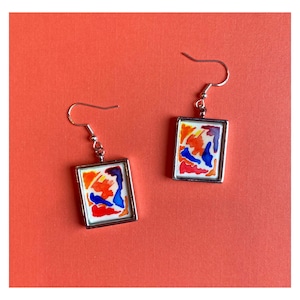 Abstract painting earrings, abstract earrings, Framed art earring, wearable art jewelry, artsy earrings, painted earrings, pop art earrings