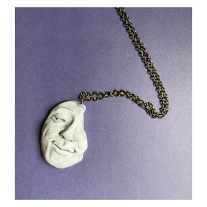 Sculpture necklace, sculpted face necklace, greek mask necklace, greek mask pendant, sculpted face pendant, face pendant, moon face pendant