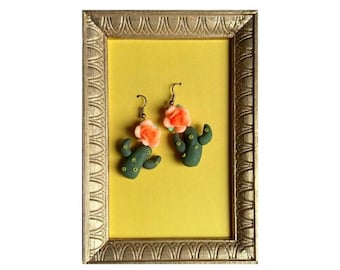 Pendientes de cactus de arcilla polimérica, pendientes de cactus, pendientes de suculentas, joyería del suroeste