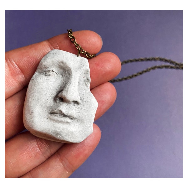 Sculpture necklace, sculpted face necklace, greek mask necklace, greek mask pendant, sculpted face pendant, face pendant