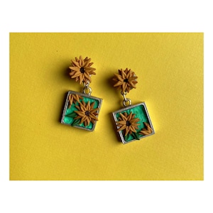 Vincent Van Gogh earrings, sunflower earrings, sunflower jewelry, fall earrings, autumn earrings, yellow earrings, artist earrings