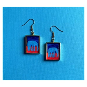 Abstract painting earrings, abstract earrings, Framed art earring, wearable art jewelry, artsy earrings, hand painted earrings, pop art