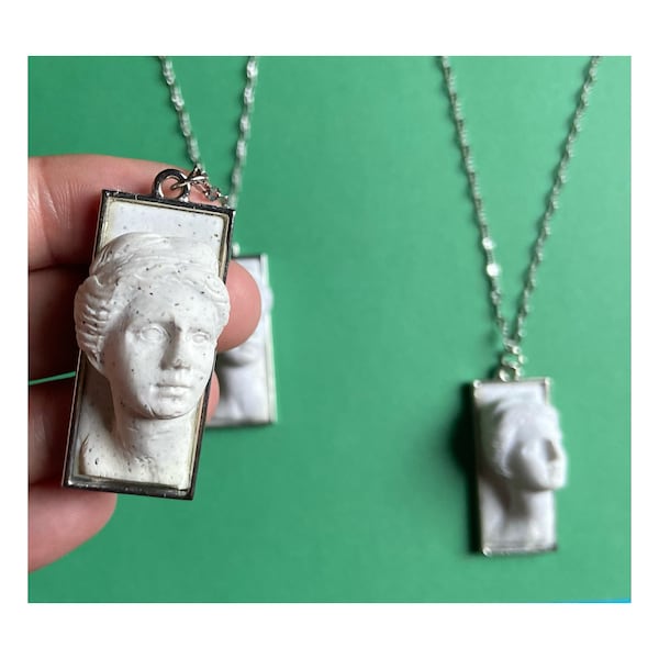 Grecian statue necklace, statue necklace, sculpture necklace, Roman statue necklace, sculpture art, romantic necklace