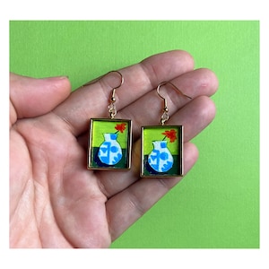 Abstract painting earrings, abstract earrings, Framed art earring, wearable art jewelry, artsy earrings, hand painted earrings, pop art
