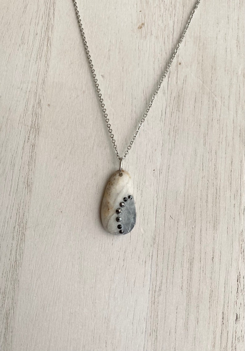 Big Bear Lake Celestial Two toned grey and white river rock necklace National Parks