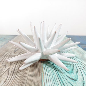 Sea urchin 15 cm Sicilian handmade ceramic white, hedgehog, hedgehog thorns, ring holder, table decoration, home design