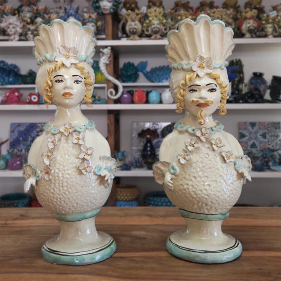 Caltagirone figurines, Moor's heads, anthropomorphic, sculptures, furniture, Sicilian craftsmanship, Sicilian ceramics