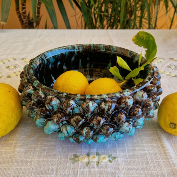 Centerpiece cm 26 bowl Half Pine Cone Sicilian Ceramic Caltagirone Artisan made entirely by hand