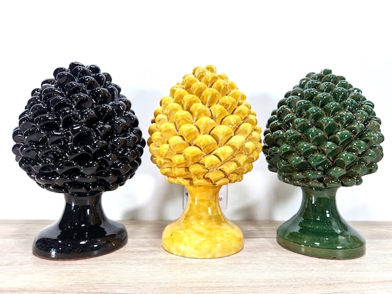 H27 pine cone in Sicilian handcrafted ceramic, unique pieces, interior and exterior home decor, design, handmade, lucky charm