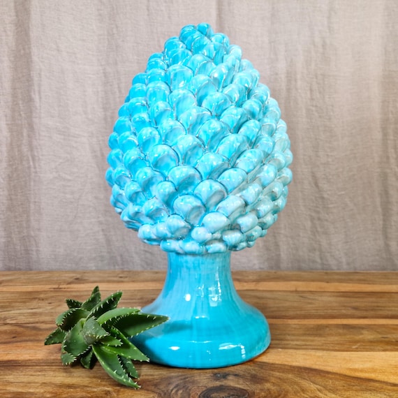 Pine cone H40 green in Sicilian handcrafted ceramic, unique pieces, interior and exterior home decor, design, handmade, lucky charm