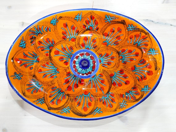 Oval plate 40 cm, centerpiece, bowls, tray, hors d'oeuvres, salad bowl, tureen, pasta, course, Sicilian artisan ceramic