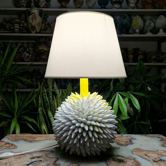 Sicilian artisan ceramic lamp hedgehog, unique pieces, furniture, design, handmade, craftsmanship, Sicilian pine cone