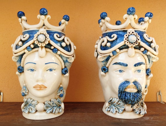 Sicilian Moorish heads, vases, Caltagirone ceramics, Design, home decoration, Sicilian craftsmanship, faces, visages, vases