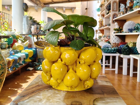 Lemon Vase 22 cm cm lemon bowl Sicilian ceramic artisan made entirely by hand