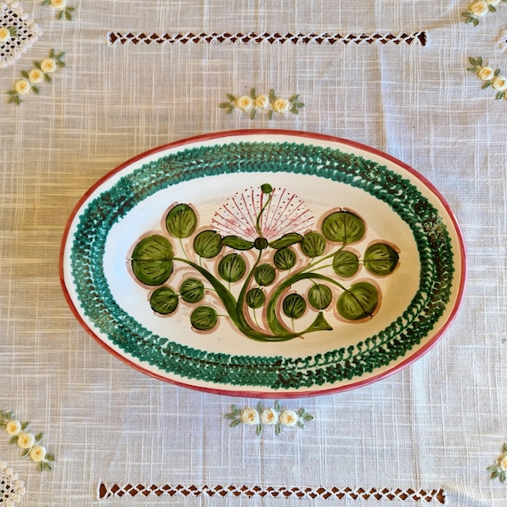 30 cm oval plate in Sicilian Aeolian ceramic, Caper Flower