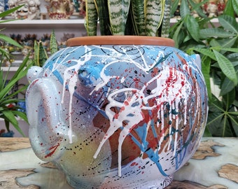 Ceramic fish vase entirely handcrafted original in Sicilian ceramic, caspò, vase, plant holder
