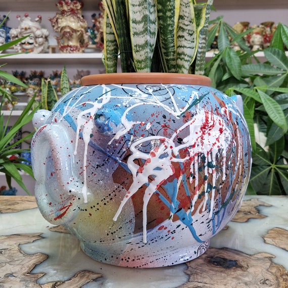Ceramic fish vase entirely handcrafted original in Sicilian ceramic, caspò, vase, plant holder