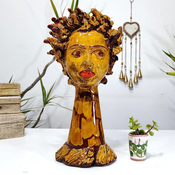 Modern Sicilian ceramic Moor's head, handcrafted, vases, design, Moor's heads, ceramic heads, vases, plant holders, unique heads