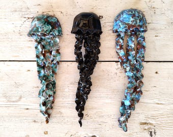 Large Sicilian handcrafted ceramic jellyfish, unique pieces, Sicilian ceramics, ceramic jellyfish, Caltagirone ceramics, design, handmade