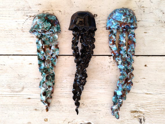Large Sicilian handcrafted ceramic jellyfish, unique pieces, Sicilian ceramics, ceramic jellyfish, Caltagirone ceramics, design, handmade