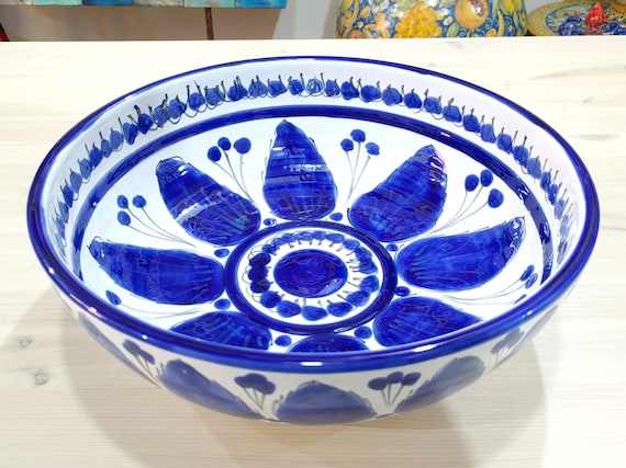 Large bowl 33 cm, centerpiece, bowls, trays, appetizers, salad bowl, soup bowl, pasta, bowl, sicilian ceramics