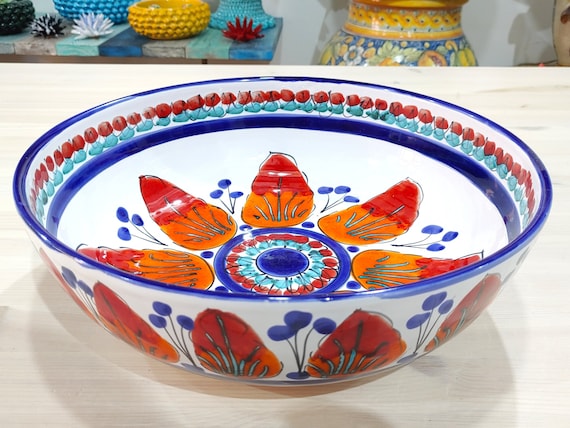 Large bowl 33 cm, centrepiece, bowls, trays, appetizers, salad bowl, tureen, pasta, bowl, handcrafted Sicilian ceramic