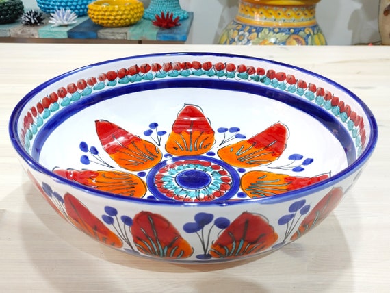 Large bowl 33 cm, centrepiece, bowls, trays, appetizers, salad bowl, tureen, pasta, bowl, handcrafted Sicilian ceramic