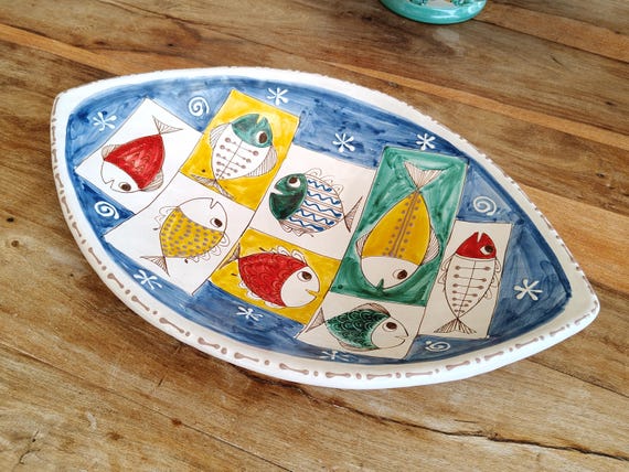 handcrafted ceramic centerpiece plate, Caltagirone ceramic, unique piece, table decoration, home decor, plate, tray, bowl.