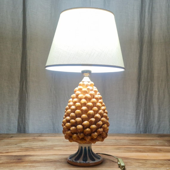 medium pine cone lamps, living room light, home decor, handmade, unique piece, Caltagirone ceramic, Sicilian artisan ceramic