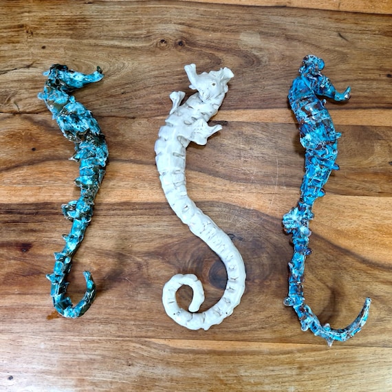 35 cm seahorses in Sicilian artisan ceramic, Caltagirone ceramic, original fish, unique piece, artisan fish